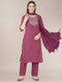Wine Cotton Blend Pant Suit 192817