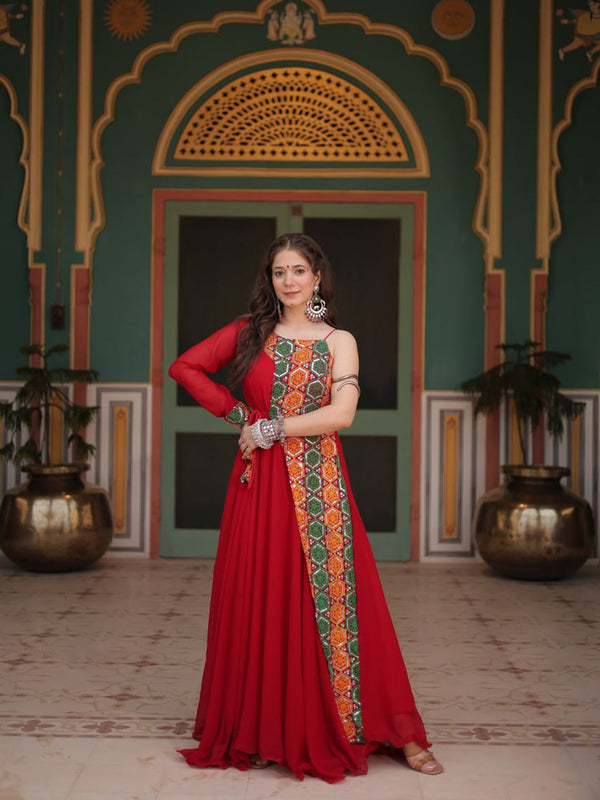 Maroon Navratri Special Heavy Readymade Faux Blooming Gown Collection