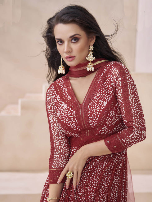 Maroon Real Georgette Anarkali Dress 192850 Back View