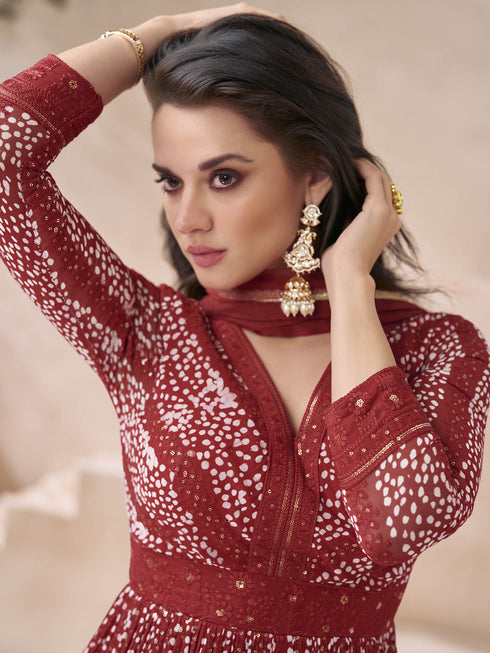 Maroon Real Georgette Anarkali Dress 192850 Salwar Kameez