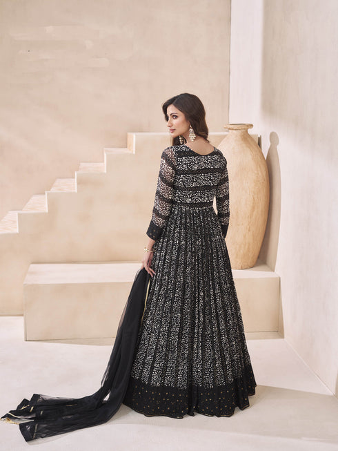 Black Real Georgette Anarkali Dress 192851 Closure View