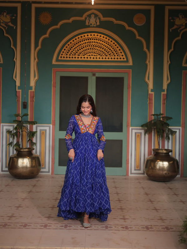 Navy Blue Navratri Special Heavy Readymade Faux Georgette Gown Collection