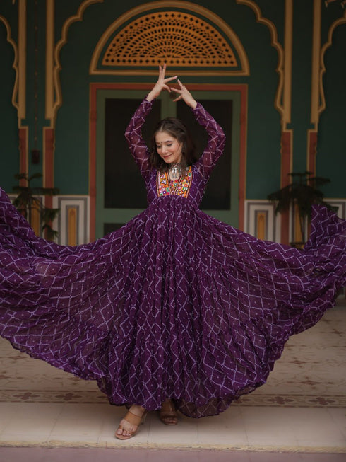 Purple Navratri Special Heavy Readymade Faux Georgette Gown Collection Back View