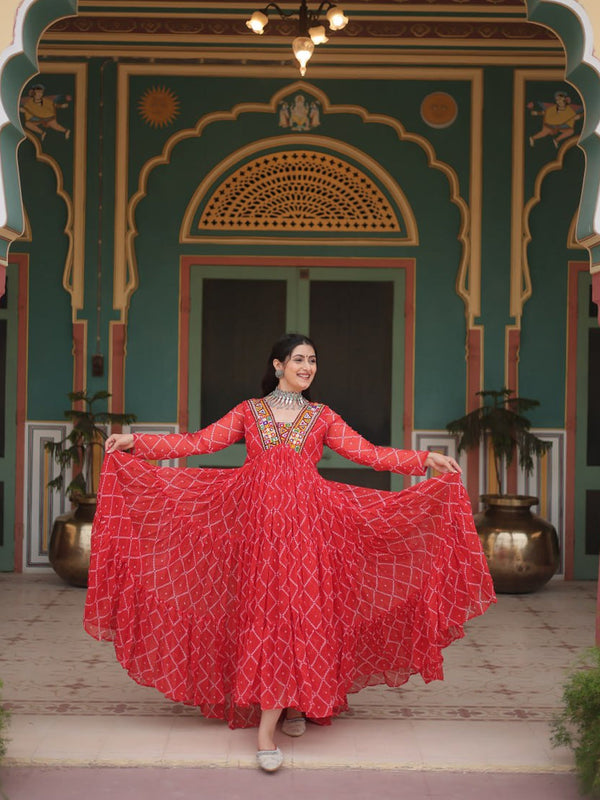 Red Navratri Special Heavy Readymade Faux Georgette Gown Collection