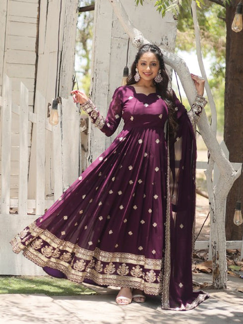 Purple Faux Blooming Anarkali Dress 192884 Back View