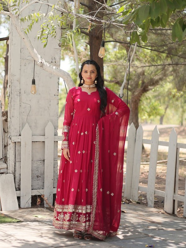 Rani Pink Faux Blooming Anarkali Dress 192885