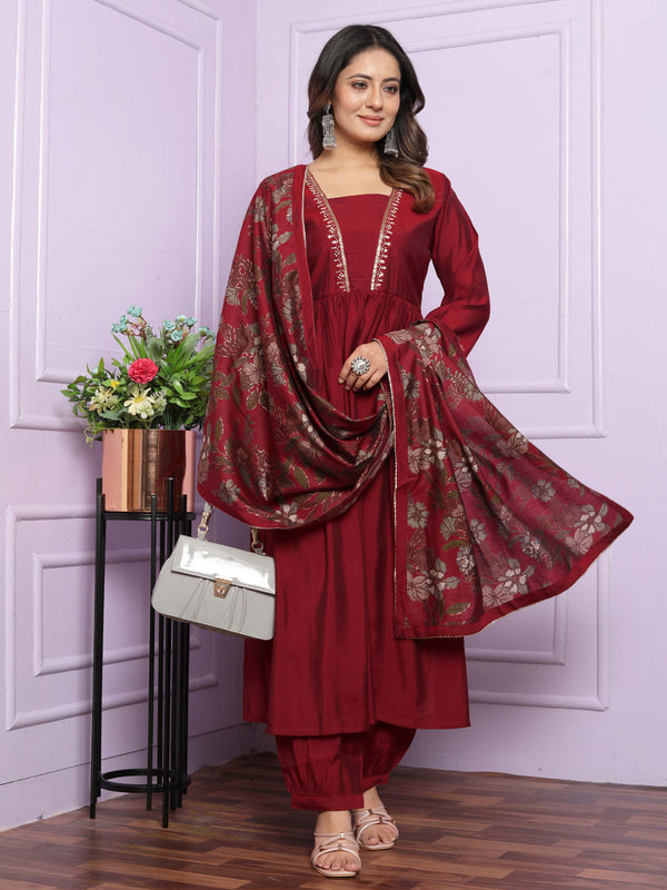 Maroon Modal Silk Pant Suit 192888