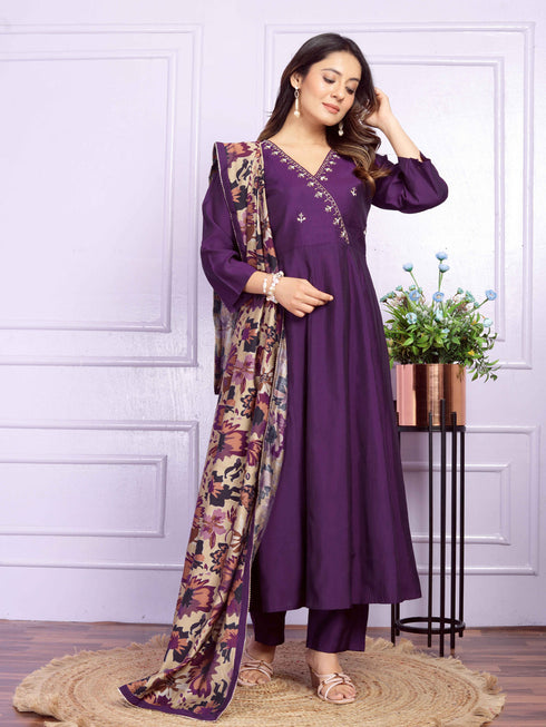 Purple Russian Silk Pant Suit 192889 Closure View