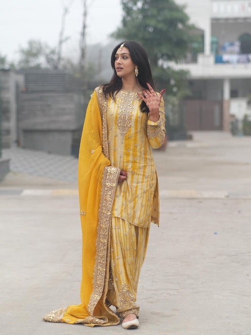 Multi Pure Chinnon Silk Palazzo Suit 192891