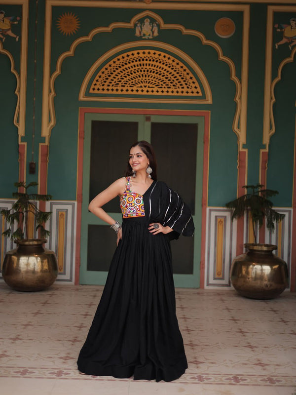 Black Navratri Special Heavy Readymade Reyon Gown Collection