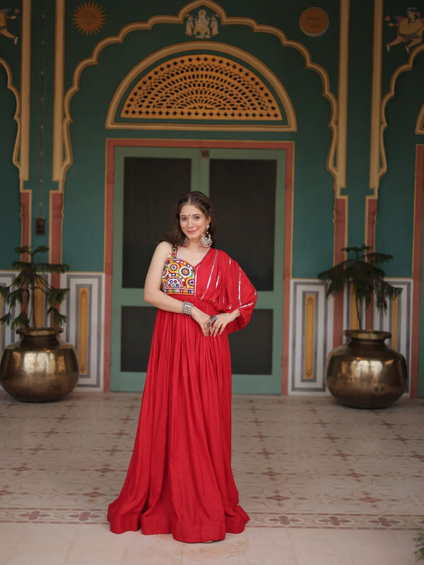 Red Navratri Special Heavy Readymade Reyon Gown Collection