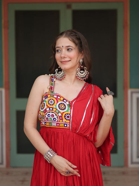 Red Navratri Special Heavy Readymade Reyon Gown Collection Salwar Kameez