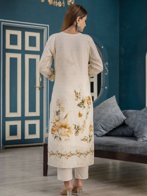 Cream Cotton Cambric Pant Suit 192944 Salwar Kameez