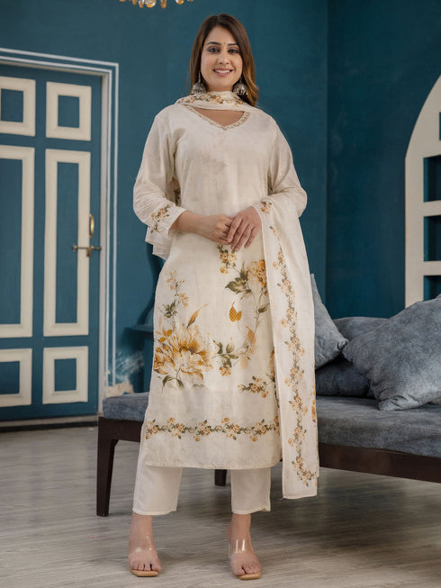 Cream Cotton Cambric Pant Suit 192944