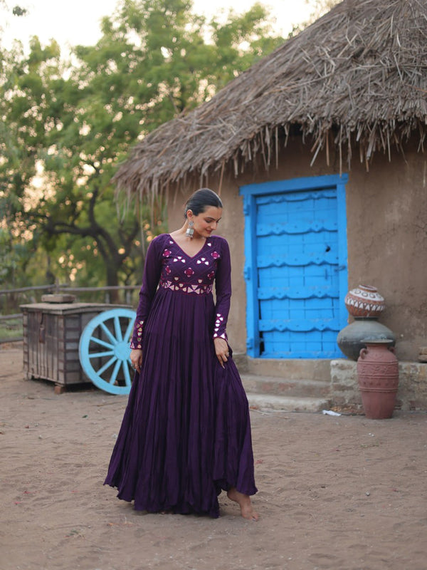 Purple Premium Festive Wear Readymade Reyon Gown Collection