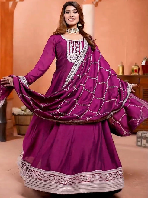 Purple Heavy Chinon Silk Anarkali Dress 192975 Back View