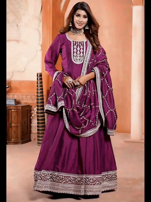 Purple Heavy Chinon Silk Anarkali Dress 192975