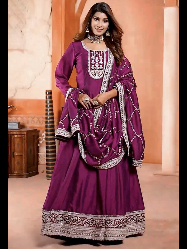 Purple Heavy Chinon Silk Anarkali Dress 192975
