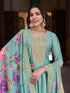 Aqua Blue Heavy Vichitra Silk Anarkali Dress 192976 Closure View