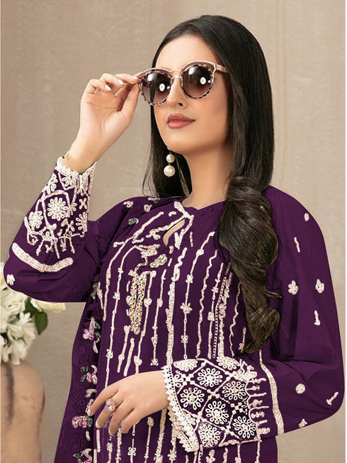 Purple Heavy Fox Georgette Pant Suit 192982 Closure View
