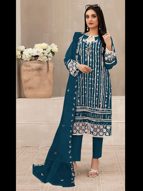 Teal Heavy Fox Georgette Pant Suit 192983