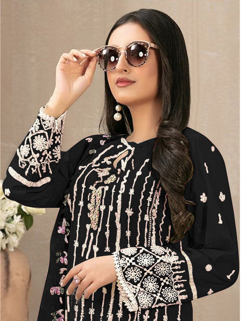 Black Heavy Fox Georgette Pant Suit 192984 Closure View