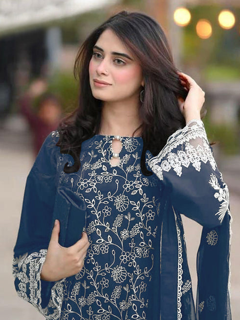 Teal Heavy Fox Georgette Pant Suit 192991 Closure View