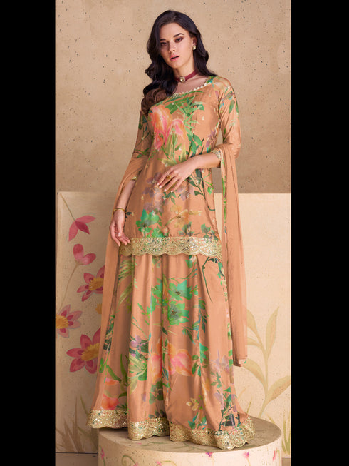 Peach Heavy Chinon Palazzo Suit 192995