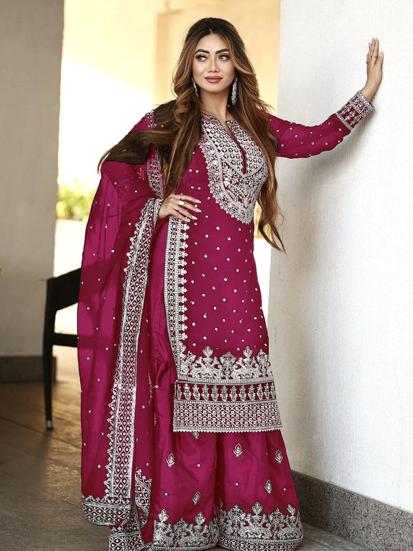 Rani Pink Heavy Faux Georgette Palazzo Suit 193041