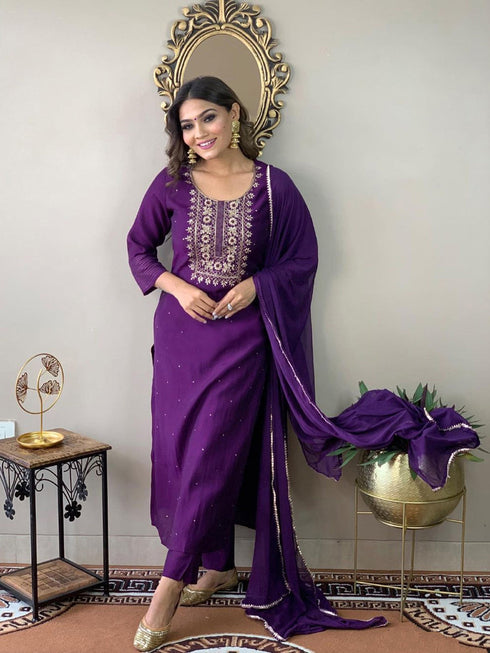 Purple Rayon Slub Pant Suit 193057