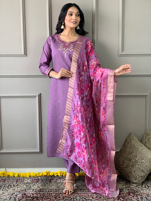 Lavender Viscose Chanderi Pant Suit 193059