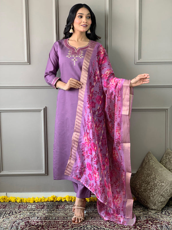 Lavender Viscose Chanderi Pant Suit 193059