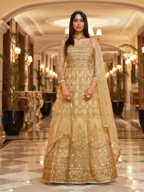 Beige Net Anarkali Suit 193082