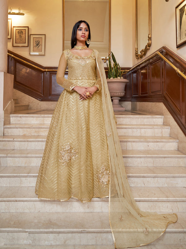 Beige Net Anarkali Suit 193084