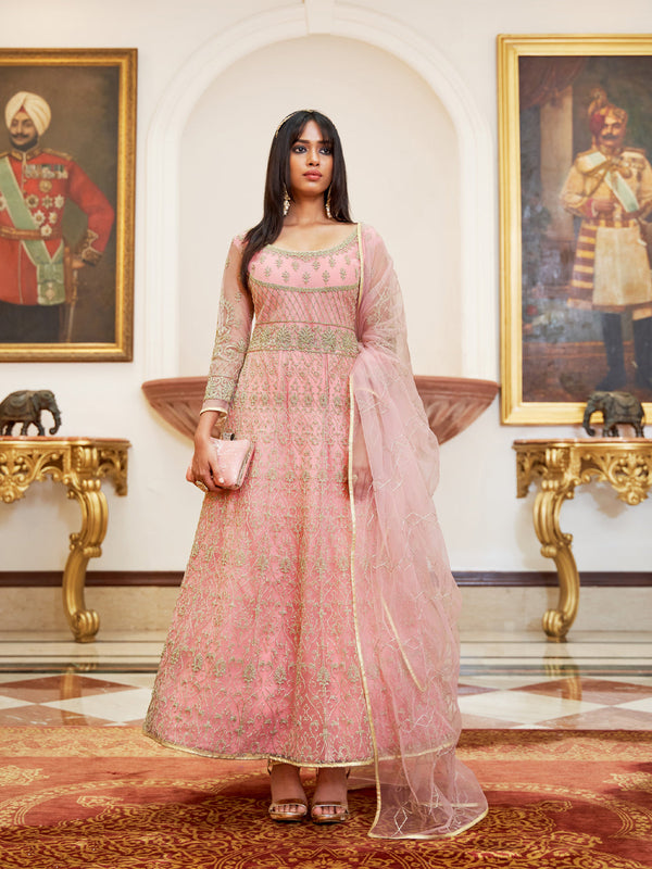 Baby Pink Net Anarkali Suit 193086