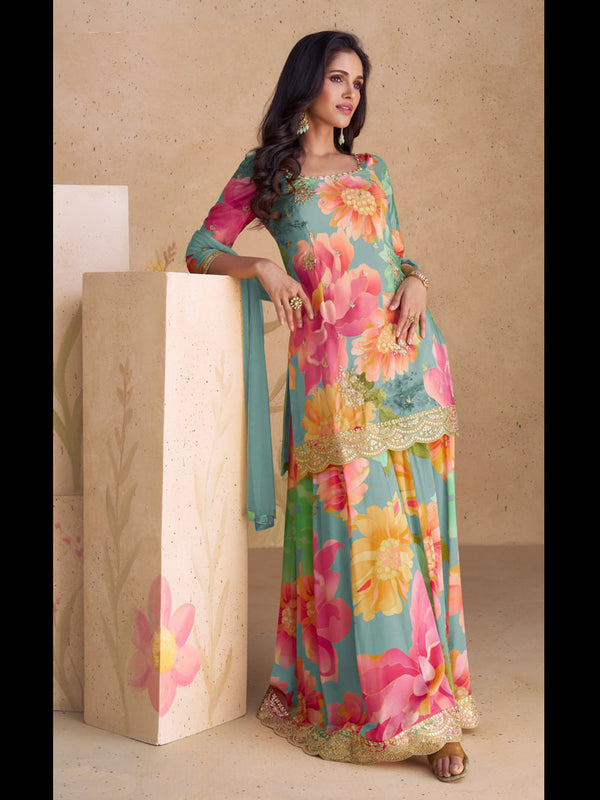 Multi Heavy Chinon Palazzo Suit 193134