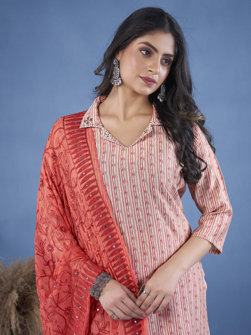 Multi Cotton Blend Pant Suit 193203 Closure View