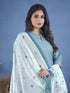 Sky Blue Chiffon Chanderi Pant Suit 193206 Closure View