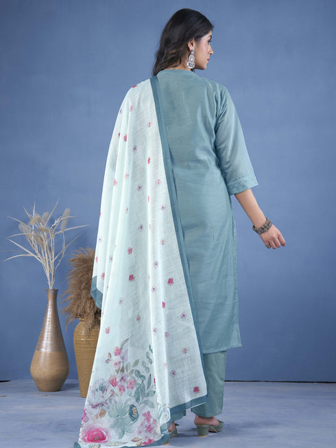 Sky Blue Chiffon Chanderi Pant Suit 193206 Back View