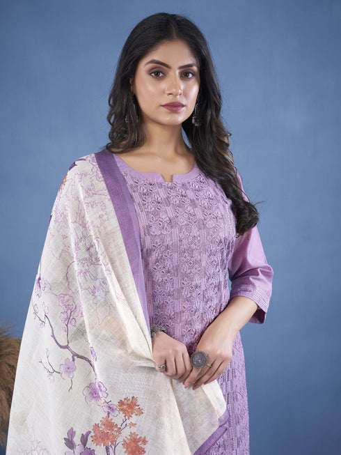 Lavender Chiffon Chanderi Pant Suit 193207 Closure View