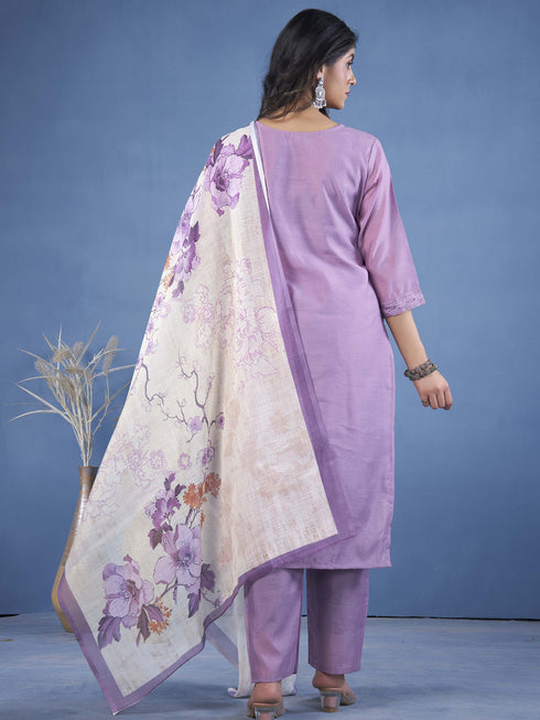 Lavender Chiffon Chanderi Pant Suit 193207 Back View
