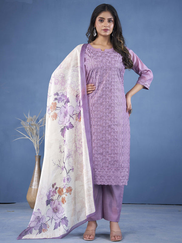 Lavender Chiffon Chanderi Pant Suit 193207