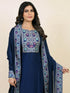 Navy Blue Chinon Silk Pant Suit 193208 Closure View