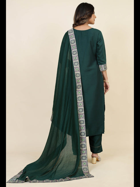 Dark Green Chinon Silk Pant Suit 193209 Back View