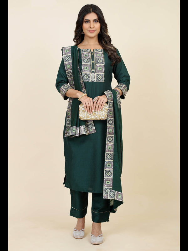 Dark Green Chinon Silk Pant Suit 193209