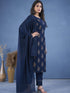 Navy Blue Art Silk Pant Suit 193215 Closure View