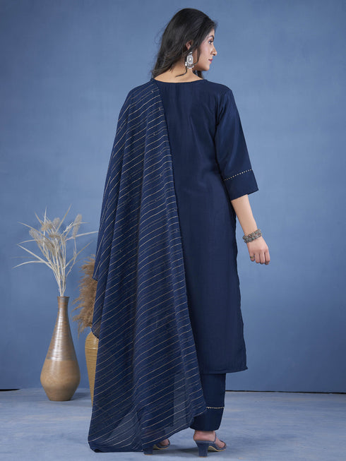 Navy Blue Art Silk Pant Suit 193215 Salwar Kameez