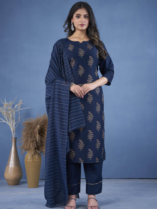 Navy Blue Art Silk Pant Suit 193215