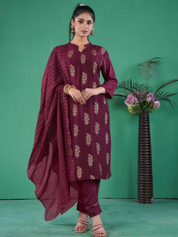 Maroon Art Silk Pant Suit 193216