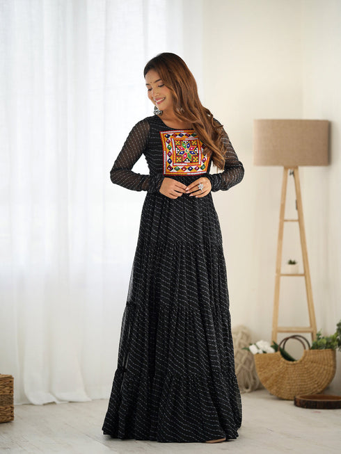 Black Heavy Pure Soft Fox Georgette Anarkali Dress 193237